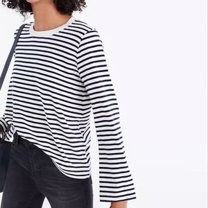 Madewell Blue & White striped Rivet & Thread Bell-Sleeve Tee Size XXS